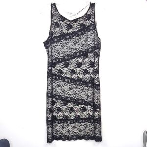 Arianne Women's Large White Black Lace Stretch‎ Sleeveless Dress Made In Canada